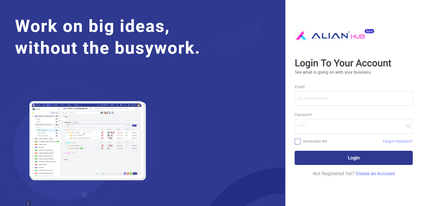 Alian Hub - Login page